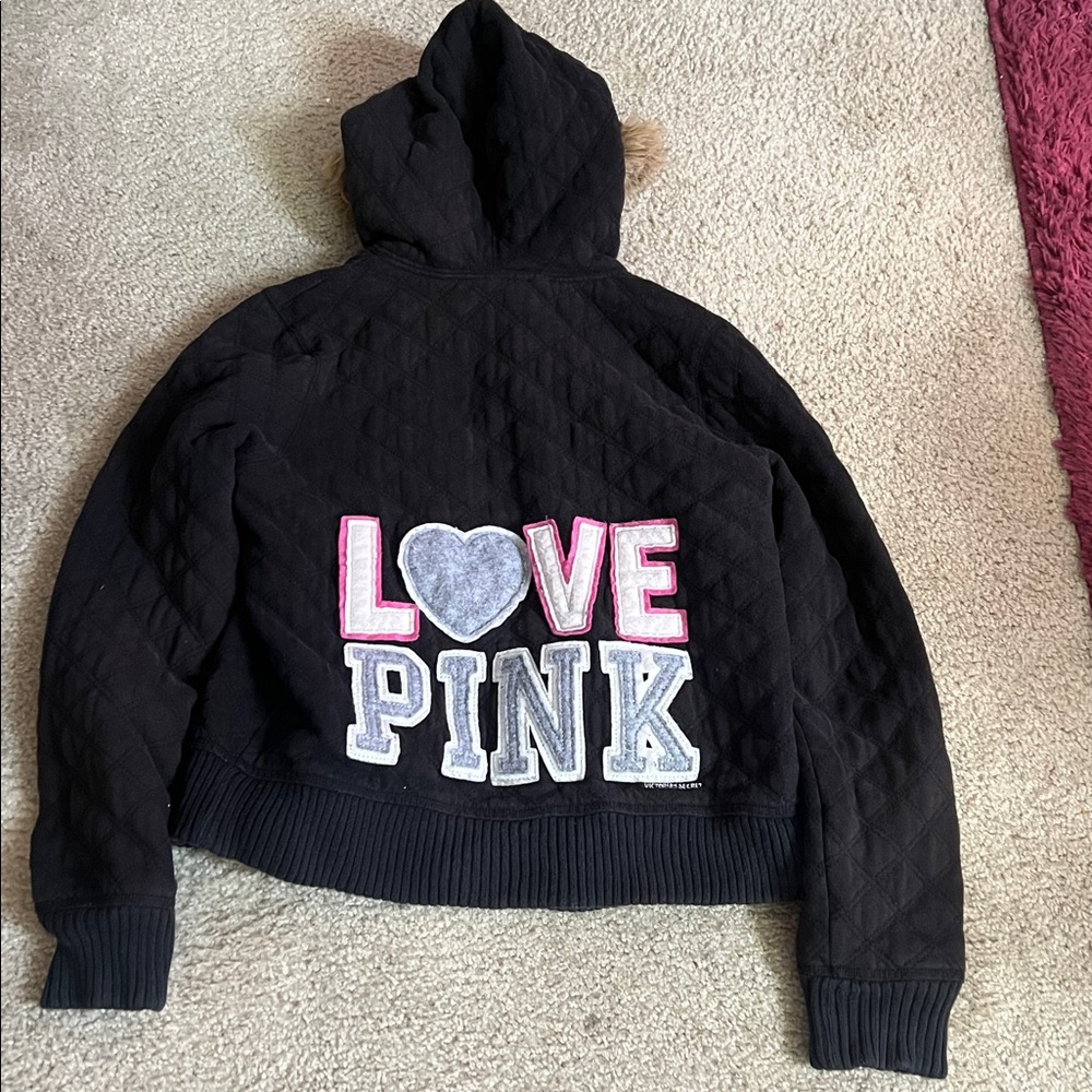 Vintage victoria secret pink quilted zip hoodie